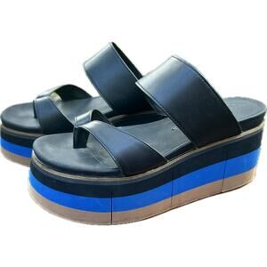 Naked Feet Flux Black Blue Platform Thong Sandal Size 9